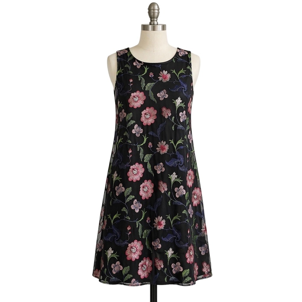 Robbie Dee Signature Dress W/Embroidered Floral Mesh Overlay Sz L Party Y2K